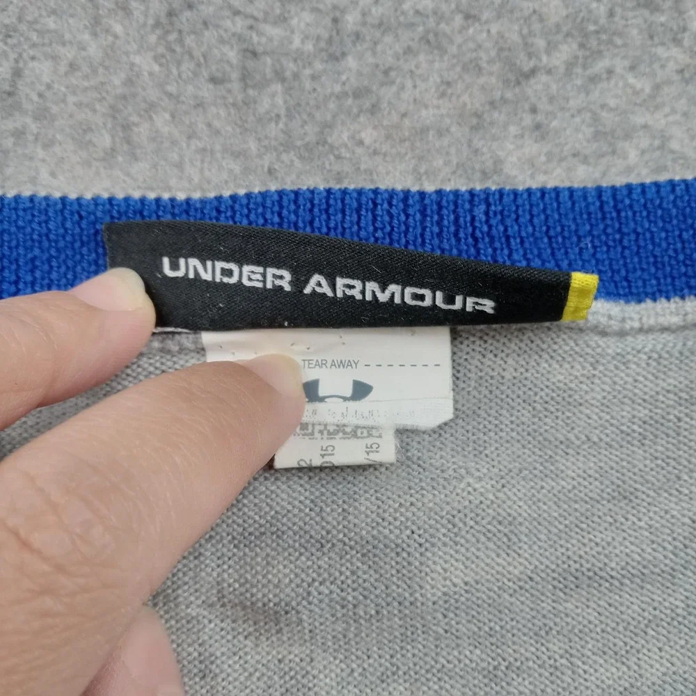 Under Armour Sweater Mens Medium Tall Gray V Neck Knit Pullover Golf MT Loose‎